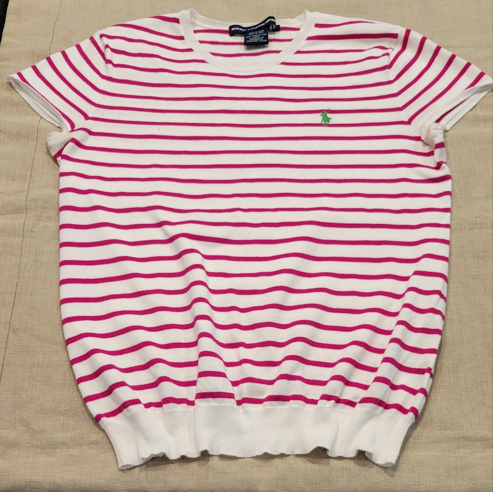 Striped pink and white Short-Sleeve Jumper for Women/ Ralph Lauren Sport size L